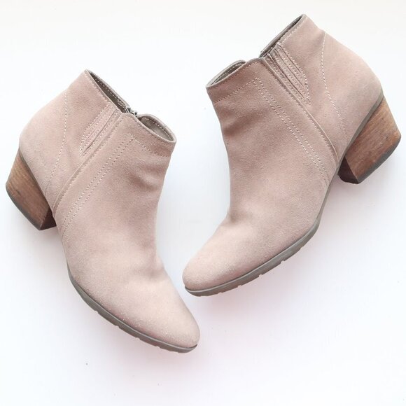 Blondo Taupe Suede Leather Block Heel Waterproof Ankle Boots Booties Size 10 - Picture 5 of 16